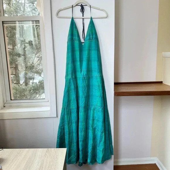 New Free People Marisol Tiered Silk Maxi Dress Summer Sun Boho Green Small - Picture 3 of 17